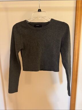 Forever 21 Dark Gray Cropped Knit Long-Sleeve Top